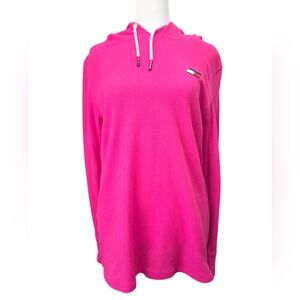 Tommy Hilfiger Sport Hot Pink Waffle Knit Hoodie XL Logo Flag Pullover Preppy